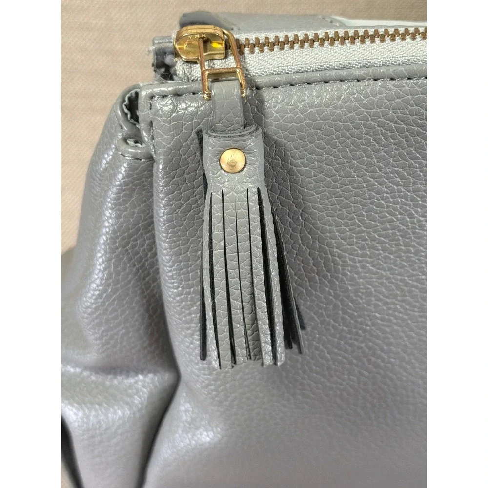 Freshly Picked Classic Diaper Bag Stone Gray Vegan Leather Backpack with Pad